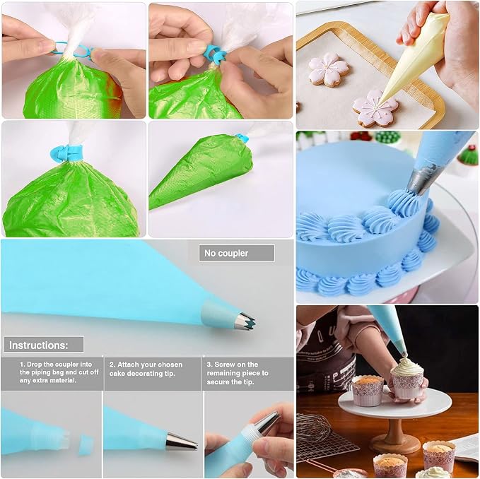 Makmeng Piping Bags and Tips Set - 50Pcs Cake Decorating Supplies Kit with Icing Frosting Nozzles,Icing Scrapers,Reusable & Disposable Pastry Bags - Baking Tools for Cookies,Cupcakes Cake Decorating