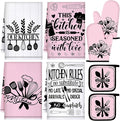 Leinuosen 8 Pcs Kitchen Towels and Oven Mitts Sets Pot Holders Dishcloths Set Kitchen Decorative Accessories Absorbent Potholders Heat Resistant for Chef Baking Cooking