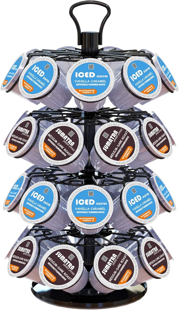 K Cup Holder,4-Tier Coffee Pod Holder Storage Organizer Stand,Holds 36 Pods | K Cup Carousel, 360°Rotating K Cup Organizer, Space-Saving for Countertop, K Cups Holder Easy Assembly, Glossy Black Finish