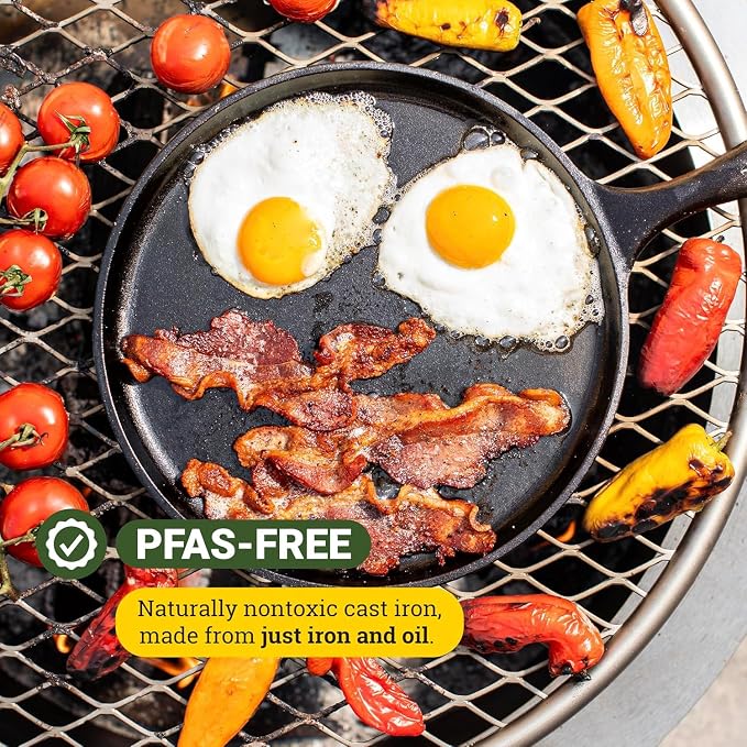 Lodge Round Seasoned Cast Iron Griddle 10.5 Inches - Round-Shaped, Pre-Seasoned Iron Griddle Pan - Non-Toxic, PFAS-Free Cookware - Compatible with Stovetop, Oven, Grill, or Campfire