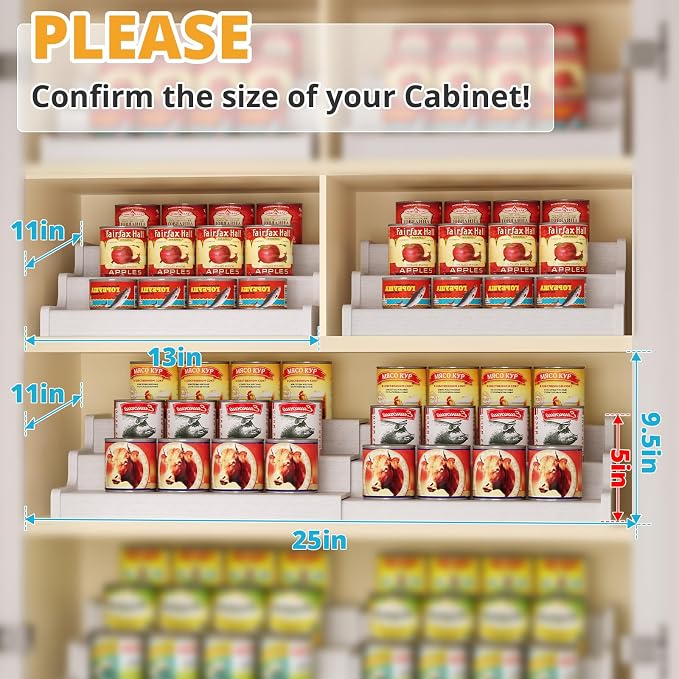 3-Tier Expandable Bamboo Can Organizer for Pantry, Holds 24 Cans, White | Adjustable Can Storage Rack for Kitchen Cabinets, Soda & Canned Goods Holder for Pantry Organization, White (Patent Pending)