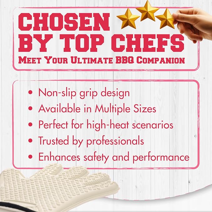 KITCHEN PERFECTION XL Silicone Smoker BBQ Gloves Heat Resistant Oven Mitts | Made For Women, Waterproof, 5-Finger Design For A Better Grip, For Meat Smoking, Grilling, Cooking, Frying Turkey, Grill Gift