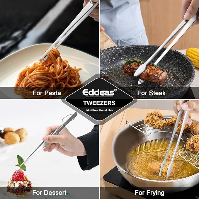 kitchen tweezers for cooking tweezers stainless steel tongs 12"10"8" | Heat Resistant 600 Degrees Heavy Duty Metal Tweezers Tongs Ideal for Meat, pasta, plating Dishwasher Safe