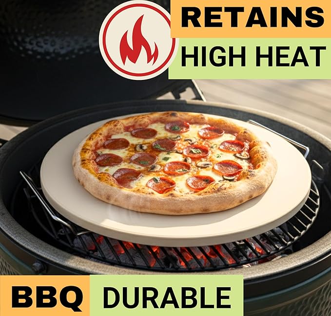 16 inch Baking Stone For Oven - Round Pizza Stone with Handles and Dough Tool - Baking Stone for Bread - Pizza Stones for Oven and Grill - Cooking Gifts for Food Lovers