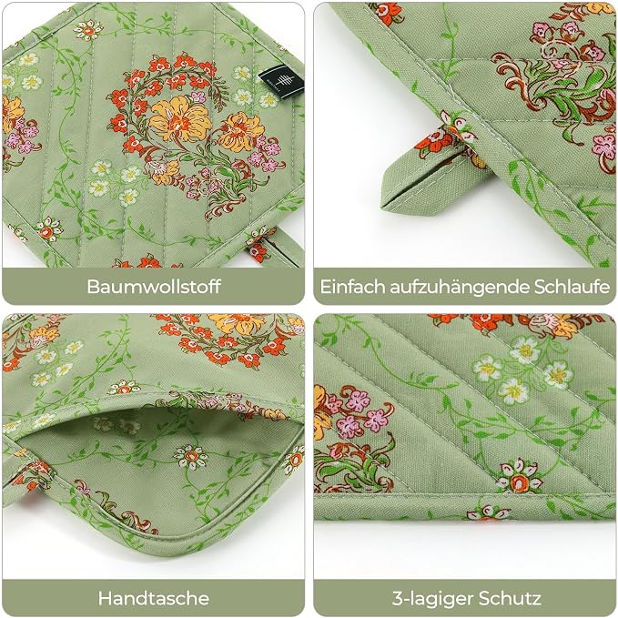 BONTHEE Pot Holders for Kitchen Heat Resistant Hot Pads for Countertops Oven Pot Holders Cotton Potholders for Kitchen Cooking Baking (Sweet Flowers)