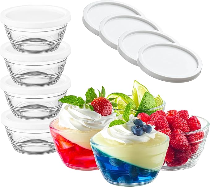 Le’raze 16pc Set of Small Glass Prep Bowls with Airtight Lids, Custard Cups | 8oz, Stackable, Durable, Dishwasher Safe, Freezer Safe, 100% Food Grade, Lead and BPA Free, Secure Packaging, Eco-Friendly