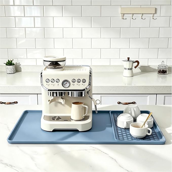 Caketime 2 In 1 16"x20" Silicone Coffee Bar Mat Accessories for espresso Machine Heat Resistant with Detachable Dish Drying Rug Kitchen Office House Home Essentials Barista Stuff Women Gifts