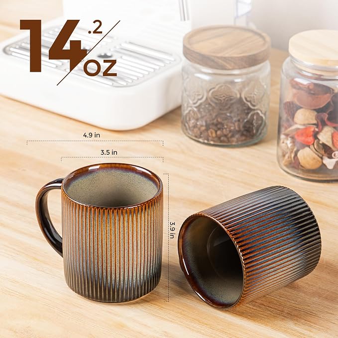 theterra Ceramic Coffee Mugs Set of 6, 14.2 oz Coffee Cups with Handle | Handmade, Suitable for Latte, Tea, Milk, Beer & Hot Cocoa, Cocoa Mocha