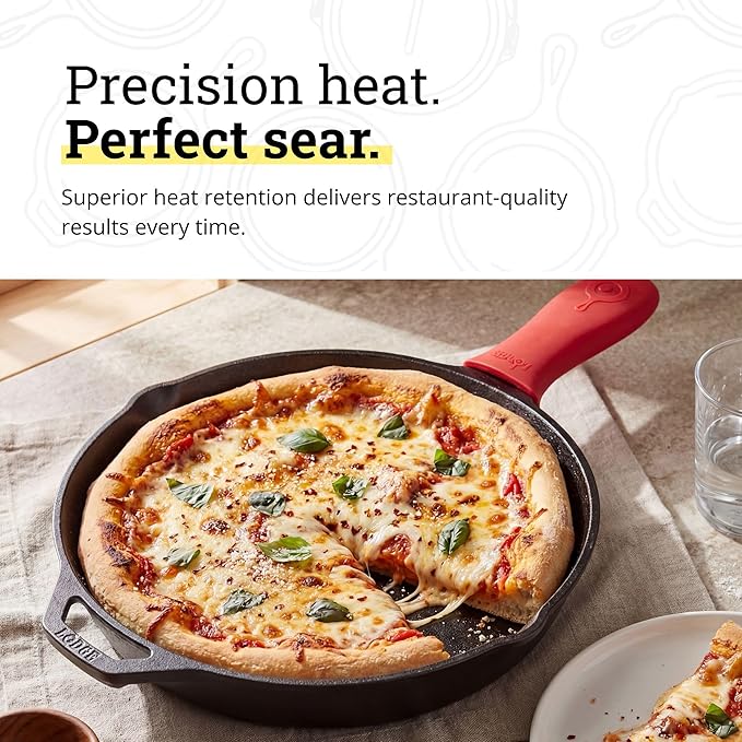 Lodge Seasoned Cast Iron Skillet 12 Inches - Quality Frying Pan for the Stove, Oven, Grill & Campfire - Includes Silicone Hot Handle Holder - Non-Toxic, Nonstick & Long-Lasting