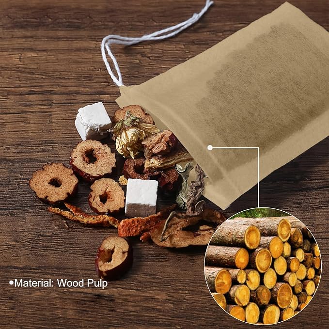 Numola Unbleached Tea Filter Bags for Loose Leaf Tea, Tea Bags Empty, Wood Pulp Filter Paper Organic Tea Infuser Bag Disposable Drawstring 100 Pcs (3.2'' x 4'')
