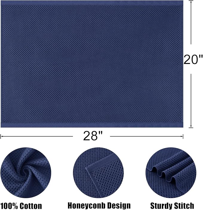 Kitinjoy 100% Cotton Waffle 4-Pack Kitchen Towels, 20" x 28", Navy Blue | Super Soft, Ultra-Absorbent, Fast Drying, lightweight, Quick Drying Kitchen Hand Towels
