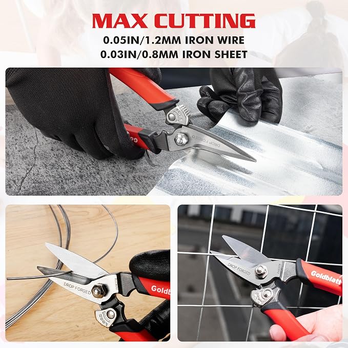 Goldblatt 3PCS Heavy Duty Scissors, Multipurpose Shop Scissors | Drop Forged Blades with Small Serrations, Comfortable Handle for Easy Cutting Cardboard, Wires, Leather, Fabric