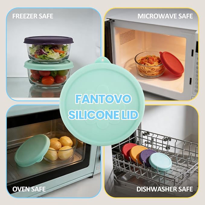 2 Cup Round Silicone Storage Cover Lids Replacement for Anchor Hocking Glass Bowls (Container not Included) 4 Pack