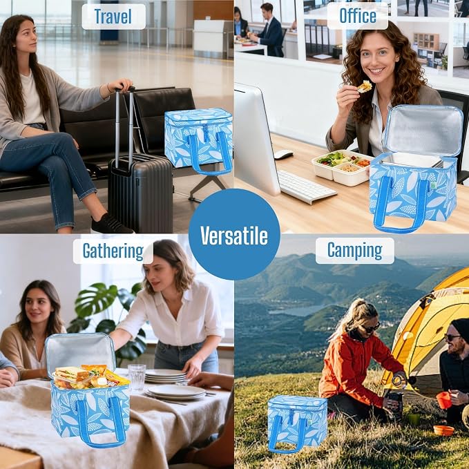 VENO 2 Pack Small Cooler Insulated Lunch Bag Reusable Grocery Shopping Bag | Collapsible Lunch Box Tote for Women Men w/ Handles, Dual Zippers, 9L Capacity for Work Office Picnic Beach (Spring Breeze)