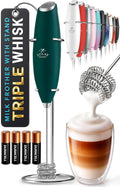 Zulay Kitchen Powerful Milk Frother Wand With Duracell Batteries - Ultra Fast Handheld Drink Mixer - Electric Whisk Foam Maker for Coffee, Lattes, Cappuccino & Matcha - Triple Whisk - Moss Green