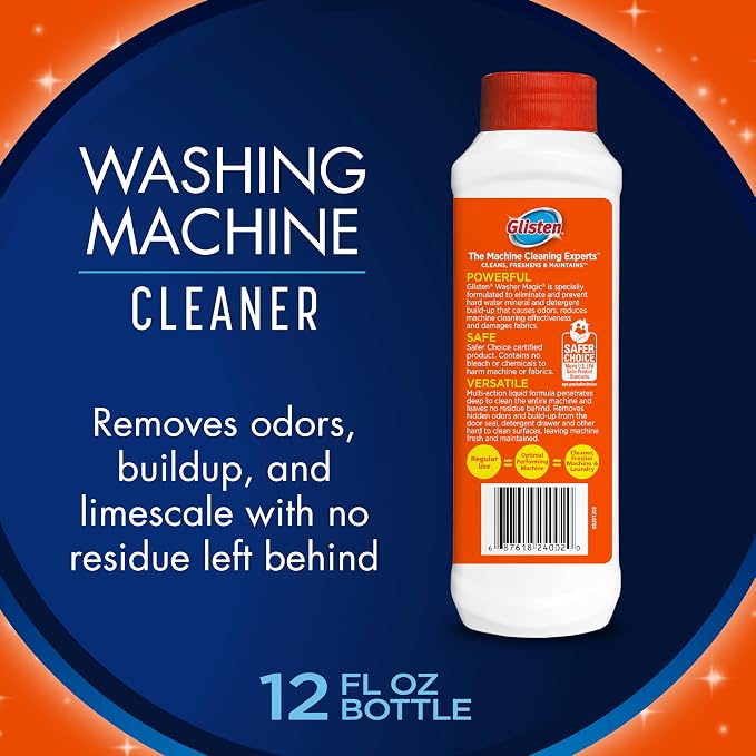 Glisten Washer Magic Washing Machine Cleaner and Deodorizer, 12 Fl. Oz. Bottle, 12fl