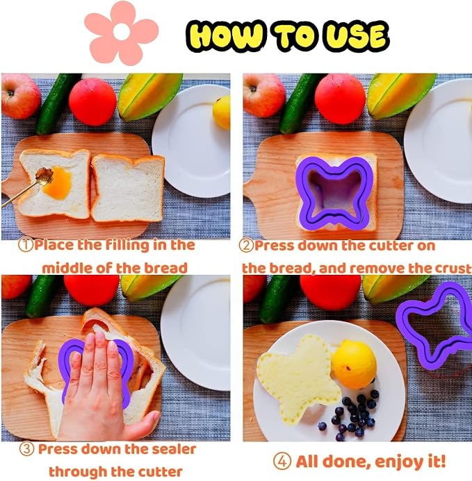 Uncrustable Sandwich Cutter, Crustless Sandwich Cutter and Sealer Set | 43PCS Sandwich Cookie Cutters & Forks, Heart Square Dino Unicorn etc Shapes, Lunch & Bento Box Accessories with Storage Box