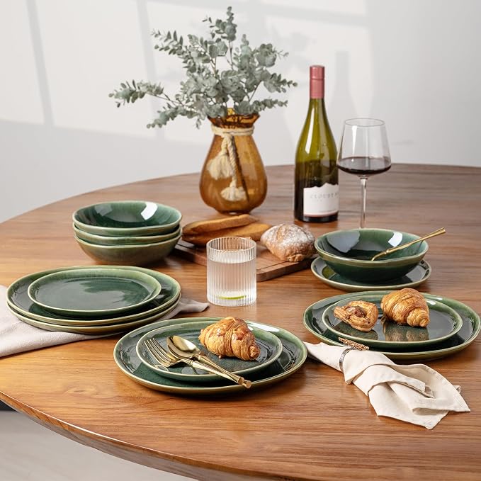 AmorArc Ceramic Dinnerware Sets for 4, 12Pcs Plates and Bowls Sets Dishes | Stoneware Handmade Reactive Glaze Dinner Set, Highly Scratch Resistant | Dishwasher & Microwave Safe Dishware