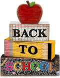 Lineshading 4 Pcs Back to School Table Decor Wooden Apple Blocks Sign | Back To School Tiered Tray Decor Apple Centerpieces Rustic Wood Pencil Block Sign Farmhouse Gifts For Class Party Home Shelf
