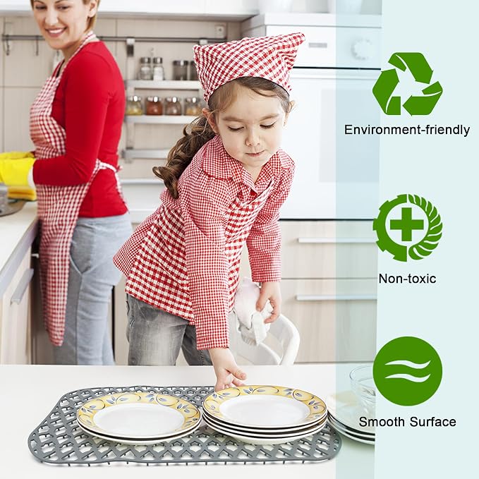 Silicone Kitchen Sink Protectors Mats - 12" 13" 14" 16" 18" 19" 21" 22" 24" 25" 26" 28" 30", Heat Resistant, Machine-wash (24”x13”, Center Drain)