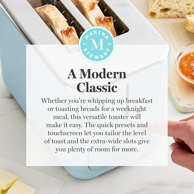 Martha Stewart 2-Slice Toaster, 3 Presets & 10 Shade Settings, Sky Blue
