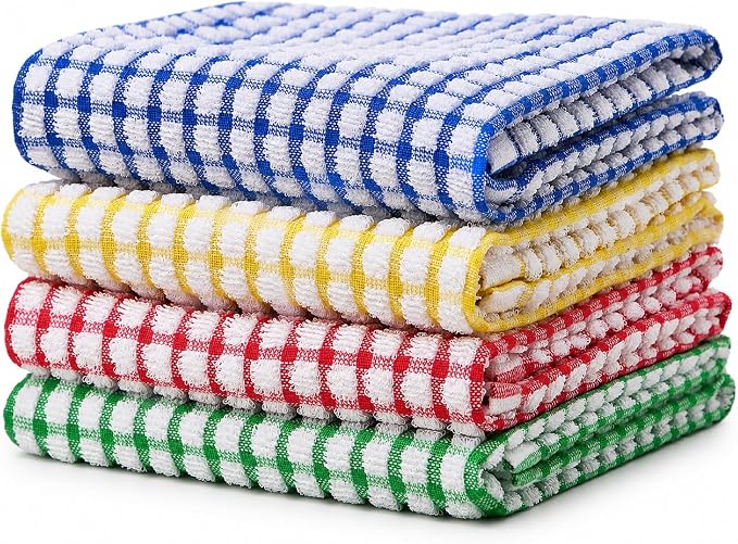 Egles 4 Pack Kitchen Dish Towels, 15x27 Inches 100% Cotton | Kitchen towel for Drying Dishes, Washing and Cleaning