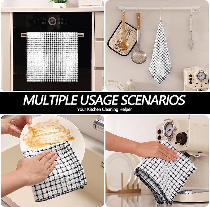 Homaxy Kitchen Towels and Dishcloths Set, Set of 12, Black | Cotton Terry Kitchen Dish Towels, Super Soft and Absorbent Dish Cloths, 16 x 25 and 12 x 12 Inches