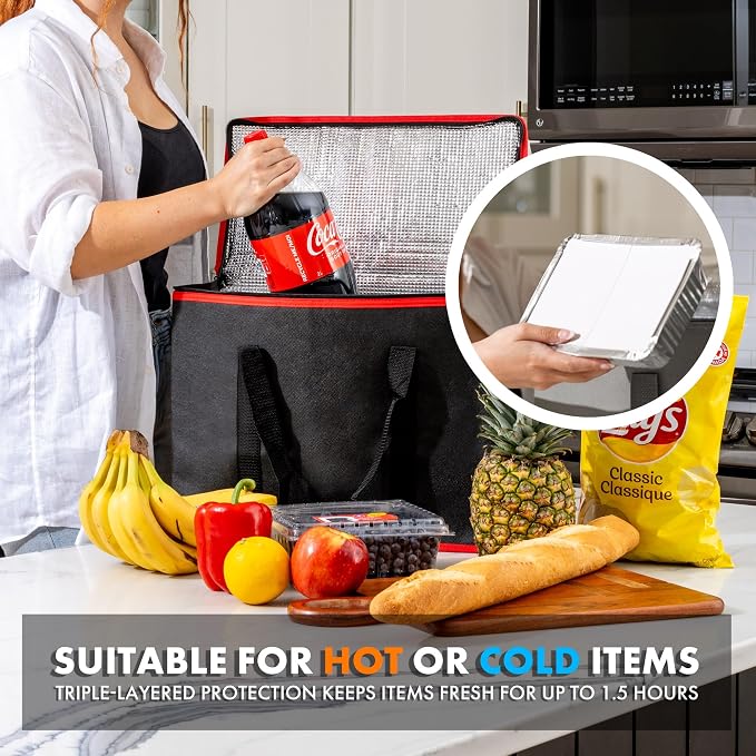 Carrywell (Not Made In China) Insulated Reusable Grocery Bags 2-Pack, Catering and Delivery Bag For Hot and Cold Food, Collapsible Thermal Tote For Doordash