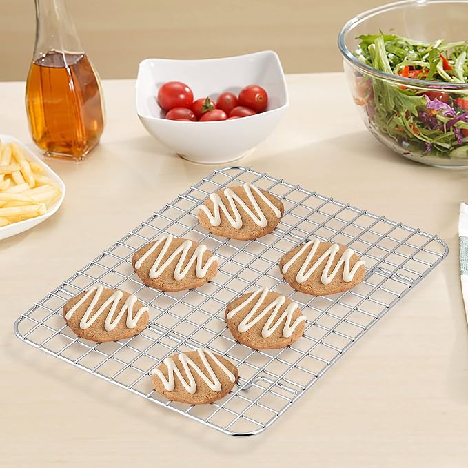 TeamFar Cooling Rack, 9.75”x7.5” Stainless Steel Baking Grid Wire Rack | Small Roasting Grilling Cooking Racks for Cookie Cake Bread, Fit Toaster Oven Pan for Christmas Party, Dishwasher Safe- 2PCS
