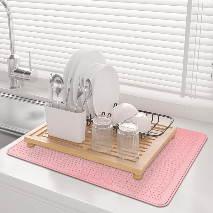 Stove Top Cover for Electric Stove - Food Grade Ceramic Stove top Cover, Silicone XXL Dish Drying Mat, Glass Cooktop Covers, Flat RV Range top Mats (Pink,30x21)