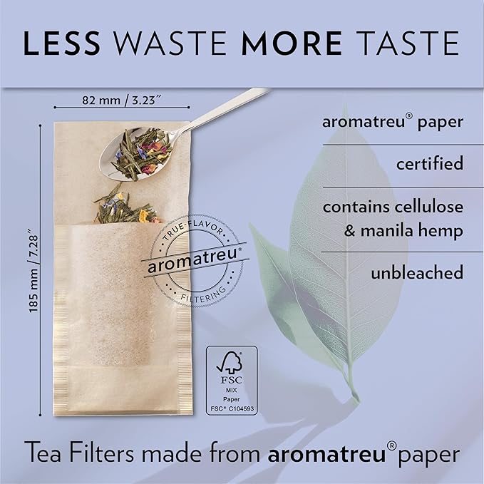 Finum Disposable Paper Tea Filter Bags for Loose Tea, Brown, Large, 100 Count