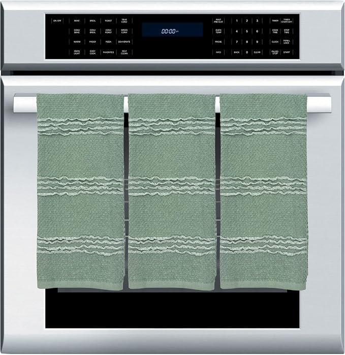 Sage Green Kitchen Hand Dish Towels, Set of 3, 100% Cotton, 18" x 28" | Modern Farmhouse Textured Stripe Weave, Oversized Dish Cloth, Soft & Absorbent, Quick Dry, Multipurpose Everyday Use