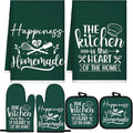Sratte 6 Pcs Kitchen Decor Accessories Set, Kitchen, Dark Green | Farmhouse Kitchen Towels Pot Holders Oven Mitts Set 2 Dish Towels 2 Potholders 2 Cooking Mittens for Baking Cooking Supply
