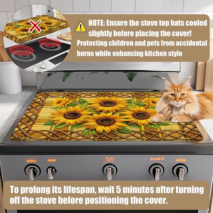 Sunflower Stove Top Covers for Electric Stove, Electric Gas Stove Pad Heat Resistant Range Cooktop Protector for Home Decor Kitchen 28"x20"