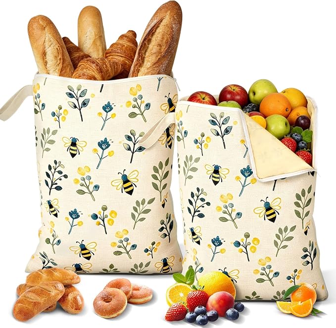 2 Packs Wide Zipper Beeswax Bread Bags for Sourdough With Sealing | XL Large Capacity Reusable Beeswax Linen Cotton Sourdough Bag for Bread Freshness