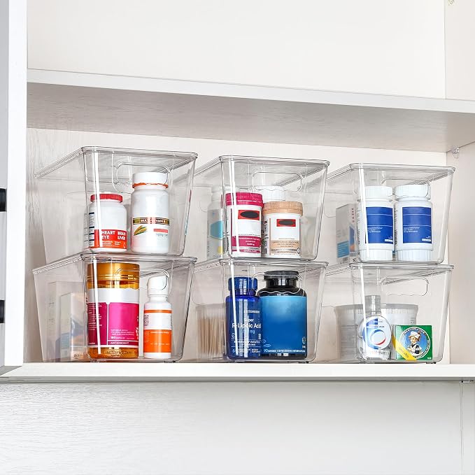 Vtopmart 6 Pack Clear Stackable Storage Bins with Lids, Medium | BPA-free Plastic, Organize Vertically, For Pantry Kitchen Fridge Cabinet Closet Bathroom, Built to Last, Easy to Move