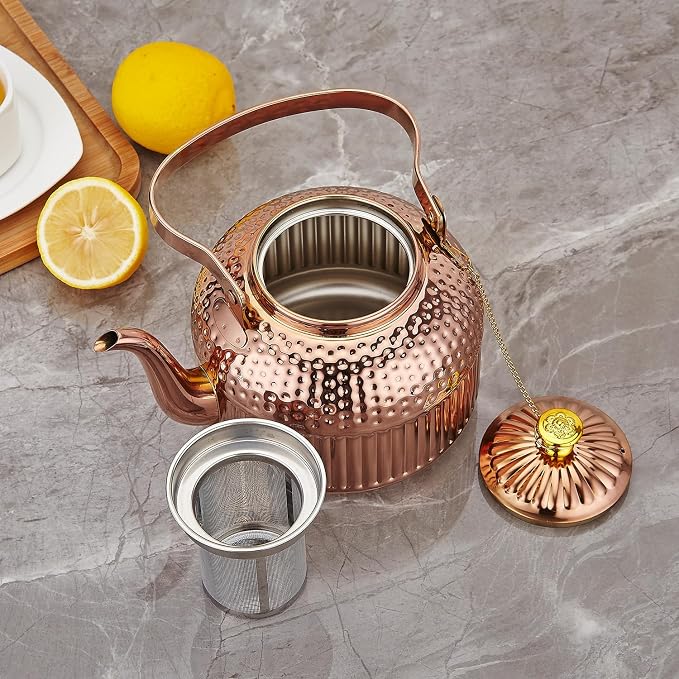 SANQIAHOME Antique 1.4L (45 Oz) Stainless Steel Teapot with Infuser Copper