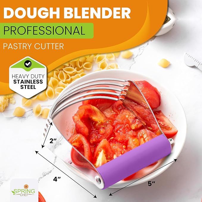 Spring Chef Large Dough Blender For Baking - Durable Pastry Blender, Orchid | Heavy Duty Dough Mixer Hand Tool w/ Stainless Steel Blades, Professional Pastry Cutter Tool for Easy Mixing, Dishwasher Safe