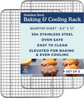Cooling & Baking Rack Set - 8.5'' x 12'' - Set of 2 | 100% Stainless Steel, Oven-Safe, Dishwasher-Safe, Heavy Duty Tight-Wire, Set of 2, Quater Sheet Pan Cooling Racks, Easy Clean