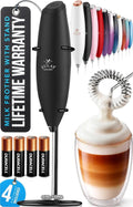 Zulay Kitchen Powerful Milk Frother Wand With Duracell Batteries - Ultra Fast Handheld Drink Mixer - Electric Whisk Foam Maker for Coffee, Lattes, Cappuccino & Matcha - Z1 Motor - Executive Black