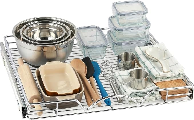 HOLDN’ STORAGE Pull Out Cabinet Organizer, 22”W x 21”D Cabinet Drawer | Heavy-Duty Caddy, Lifetime Limited Warranty, Steel Metal Cabinet Drawers, Chrome, Requires At Least 23-1/4” Cabinet Opening