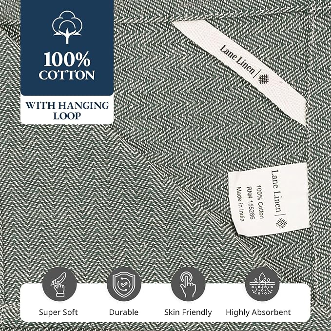 LANE LINEN Kitchen Towels Set - 100% Pure Cotton Dish Towels for Kitchen, Super Absorbent Kitchen Hand Towel, Tea Towels, Soft & Durable Dish Cloths, Pack of 12 – 14”x25”, Olive