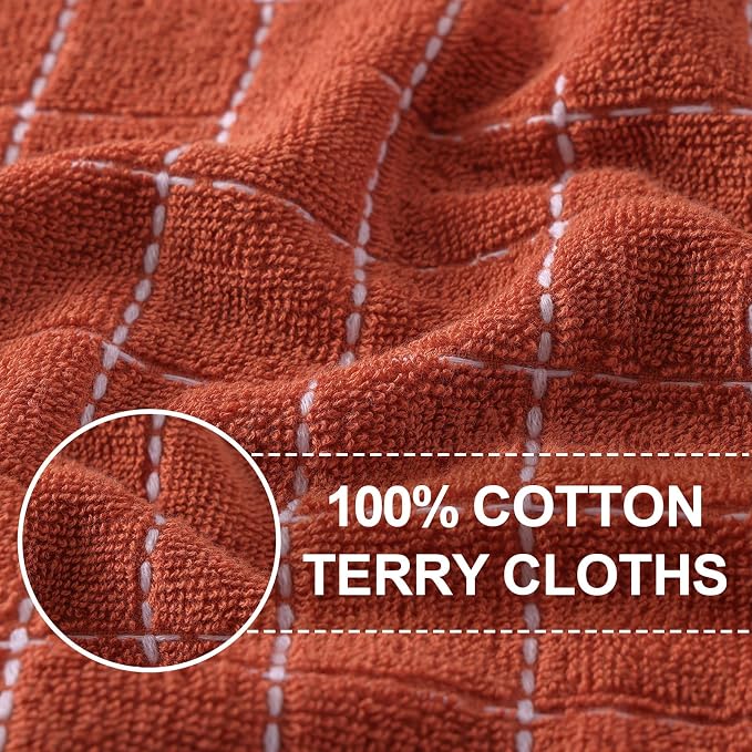 Homaxy 100% Cotton Terry Kitchen Dish Cloths, 8 Pack, Rust | Ultra Soft and Absorbent Dish Towels for Kitchen, Suitable for Drying and Washing Dishes