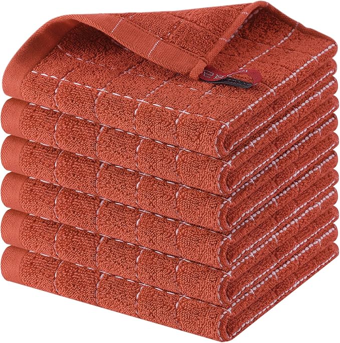 Homaxy 100% Cotton Terry Kitchen Dish Cloths, 6 Pack, Rust | Ultra Soft and Absorbent, Suitable for Drying and Washing Dishes