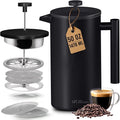 Utopia Kitchen 304 Grade Stainless Steel French Press 50 Oz, Black | Double Wall Insulated Coffee Press with 4-Level Filtration System, Include 2 Extra Filters, Rust-Free, Dishwasher Safe