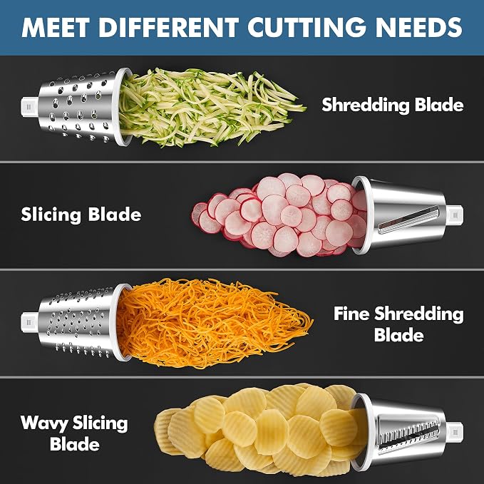 Geedel Upgraded Rotary Cheese Grater Hand Crank, Vegetable Shredder Slicer | 4 Blades, Stronger Suction Base, Wider Chute, 18x Faster Cutting, No BPA, Stainless Steel, for Cheese, Veggies, Nut