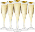 Zcaukya Plastic Champagne Flutes, 100 Count, 4.5oz, Clear with Golden Rim | Disposable Hard Stemware Cups, For Wedding, Graduation Party, Bridal Shower, Birthday Party