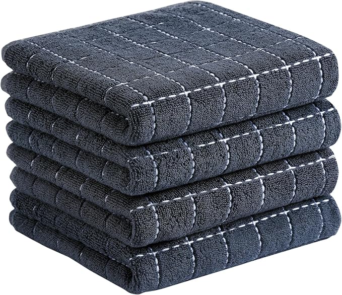 Homaxy 100% Cotton Terry Kitchen Towels, 4 Pack, Dark Grey | Ultra Soft and Absorbent Dish Towels for Kitchen, Suitable for Drying and Washing Dishes