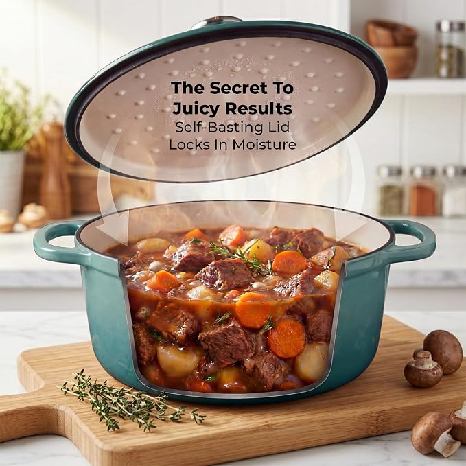 Zulay Kitchen 6.4QT Enameled Cast Iron Dutch Oven Pot with Lid, Heavy-Duty Soup Pot for Stews, Braising, Roasting & Sourdough Bread Baking, Oven Safe up to 500°F - Aventurine