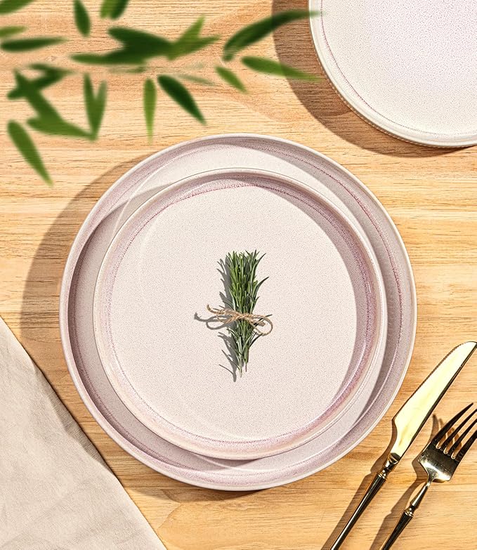 Ceramic Dinnerware Set for 6, 18-Piece Plates and Bowls Set | Lightweight Porcelain Dish Set, Scratch Resistant, Oven & Microwave & Dishwasher Safe, Primrose Pink